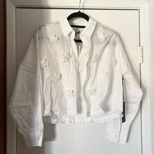 White Embroidered Button-Up Blouse